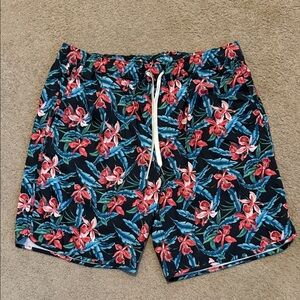 Fair Harbor Floral Swim Trunks - Black and Red